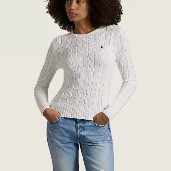 (NWOT) Polo Ralph Lauren Textural Cable-Knit Cotton Crewneck Sweater (White) - Picture 2 of 16